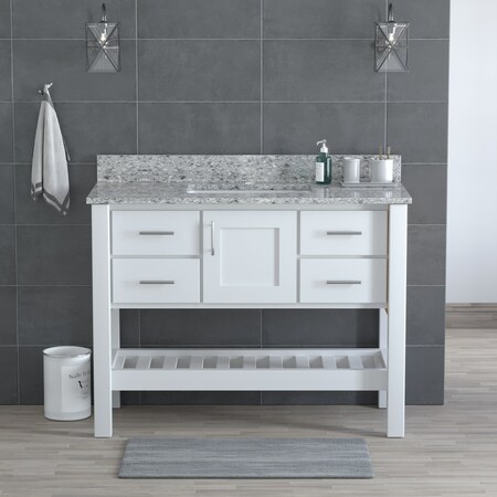 Cambridge Plumbing USA Patriot 48" White Bathroom Vanity, Pepper Counter P48W-PEPPER